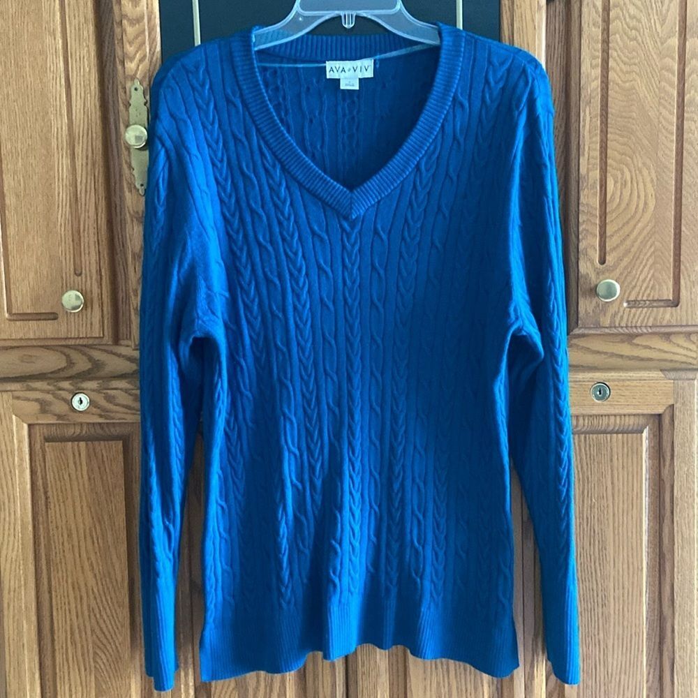 Ava & Viv Dark Green Knitted V-neck Long Sleeve Sweater